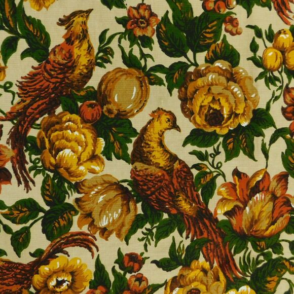 Vintage 60s Golding Upholstery Fabric BOWER 4 1/3 yards Pheasant Floral Gold NEW - Picture 9 of 12